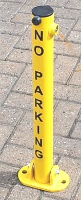 Small Fold Down Parking Post With Integral Lock & No Parking Sign